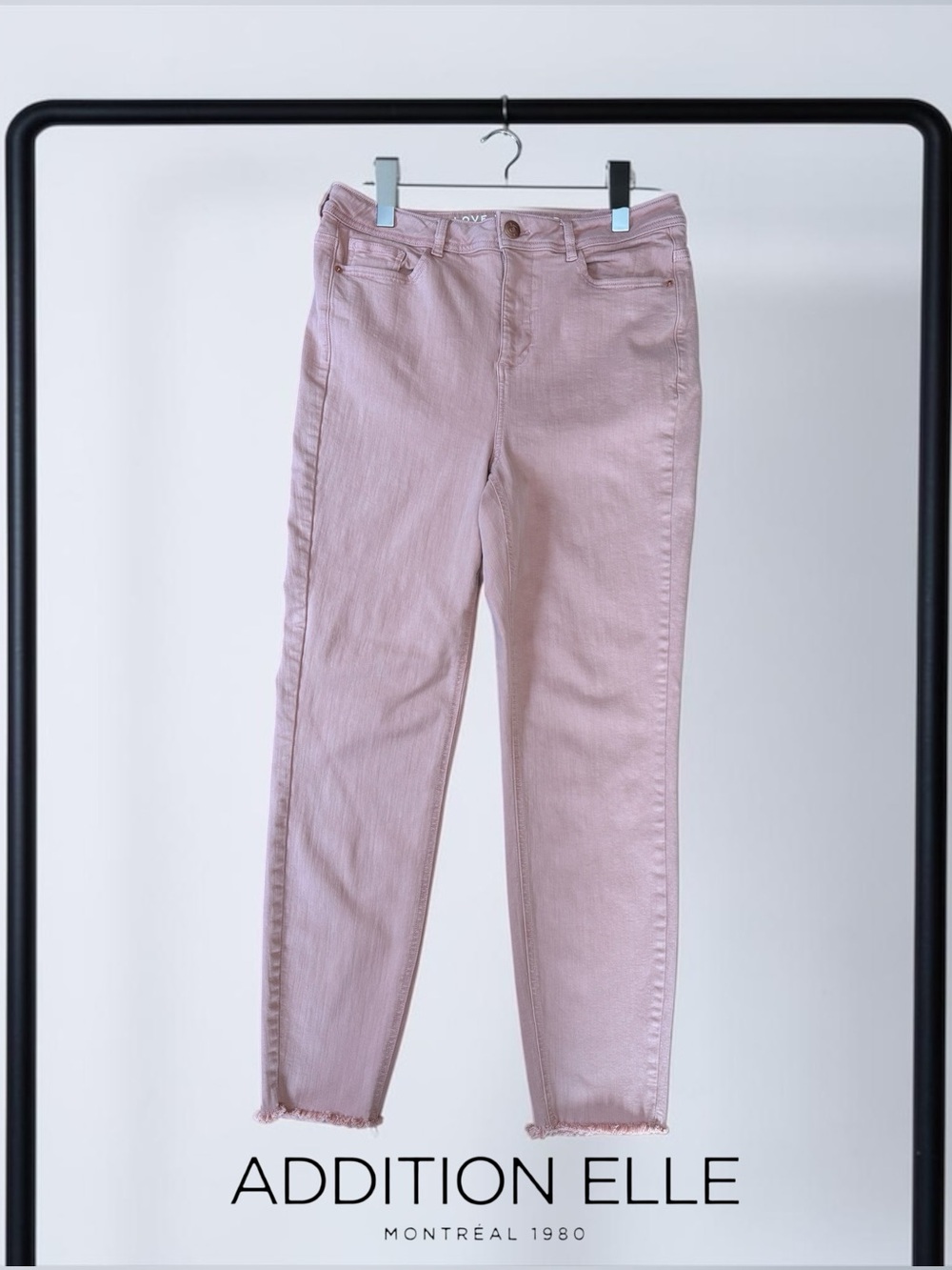 Addition Elle Love & Legend, Premium Denim Pink Raw Hem Skinny Jeans, Size 16W